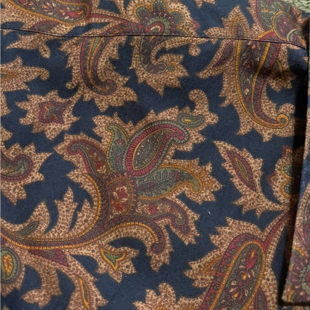 Tommy Hilfiger Navy and Brown Paisley XXL long sleeve shirt. - Picture 3 of 6